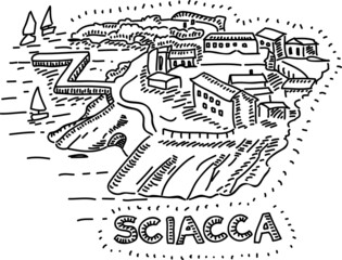 Sciacca - Sicily, Italy.  Sketchy hand-drawn vector illustration.