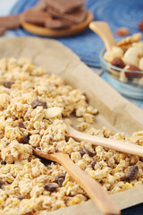 Homemade granola with nuts and chocolate	