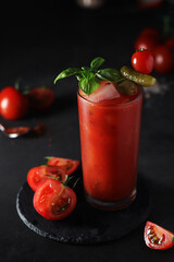 A glass with cold bloody mary cocktail	