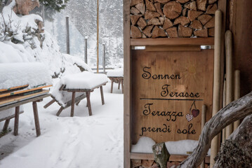 Traditional chalet in winter season - 473178376