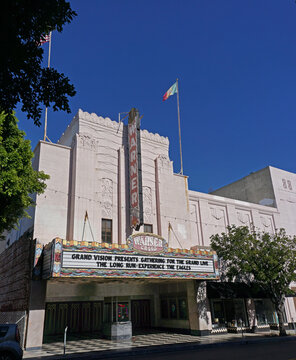 San Pedro, California USA - January 24, 2019: Warner Grand Theatre in downtown in the Los Angeles area city, classic Moderne structure, opened 1931. 478 W 6th Street