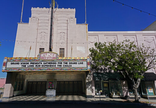 San Pedro, California USA - January 24, 2019: Warner Grand Theatre in downtown in the Los Angeles area city with its impressive marquee, opened 1931. 478 W 6th Street