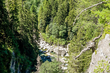 Thusis, Viamala, Schlucht, Hinterrhein, Fluss, Felswände, Wald, Waldweg, Wanderweg, Sommer, Graubünden, Schweiz