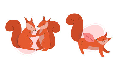 Furry Squirrel Animal with Bushy Tail and Red Coat Vector Set