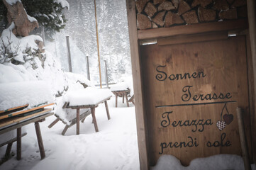 Traditional chalet in winter season - 473180780