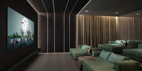 Luxury home theater room.3d rendering