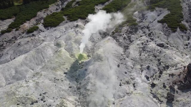 Volcanic activity, sulfur fumarole and hot gas on Iturup Island, Kuril islands, Russia.