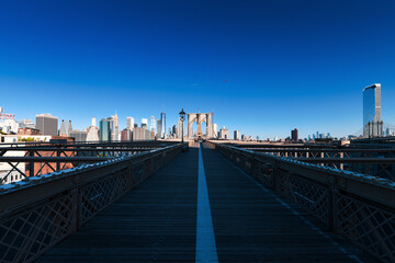 Impressive wide view from Brooklyn Bridge to the entire Manhattan in New York. One of the most...