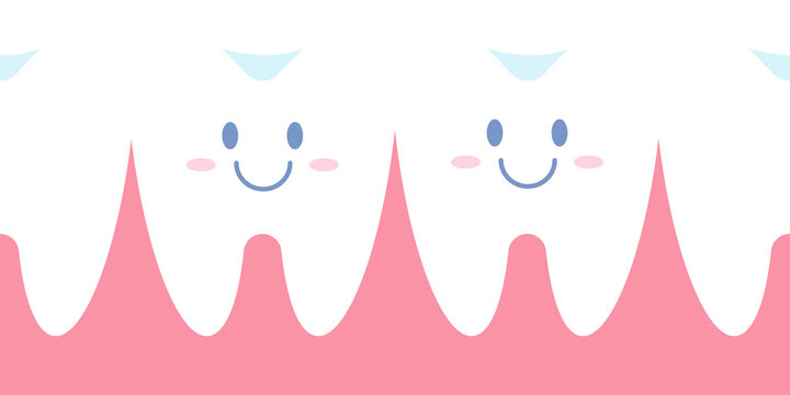 Seamless border with the image of cute healthy teeth, vector illustration