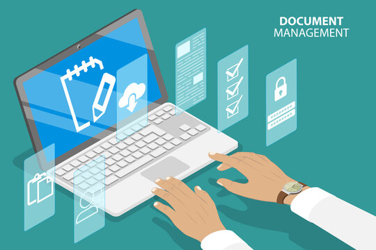 3D Isometric Flat Vector Conceptual Illustration of Document Management, Electronic File Organization Service