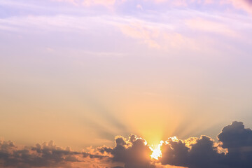 Beautiful cloudscape with sunray . divine light. background