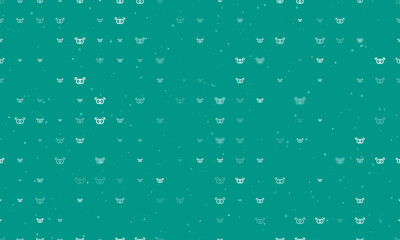 Seamless background pattern of evenly spaced white homosexual symbols of different sizes and opacity. Vector illustration on teal background with stars