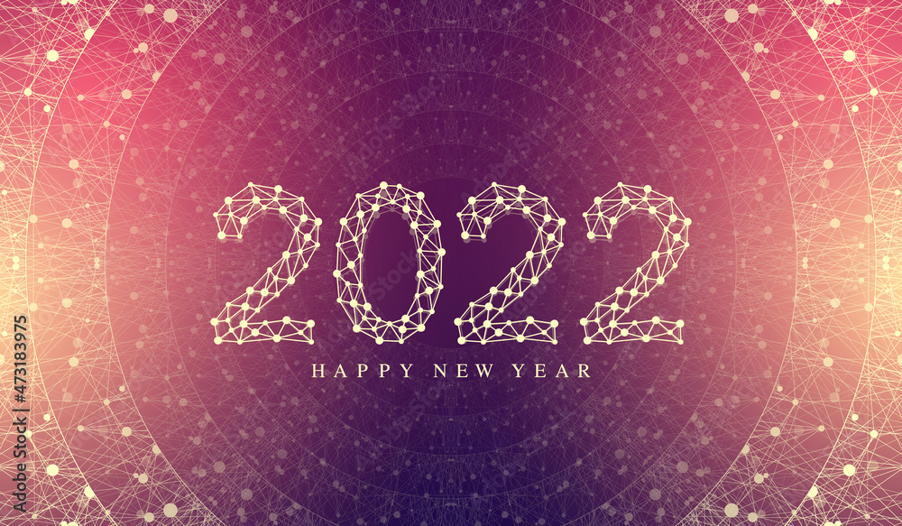 Poster Modern technology template for Merry Christmas and Happy New Year 2022 with connected lines and dots. Digital geometric effect. Vector illustration