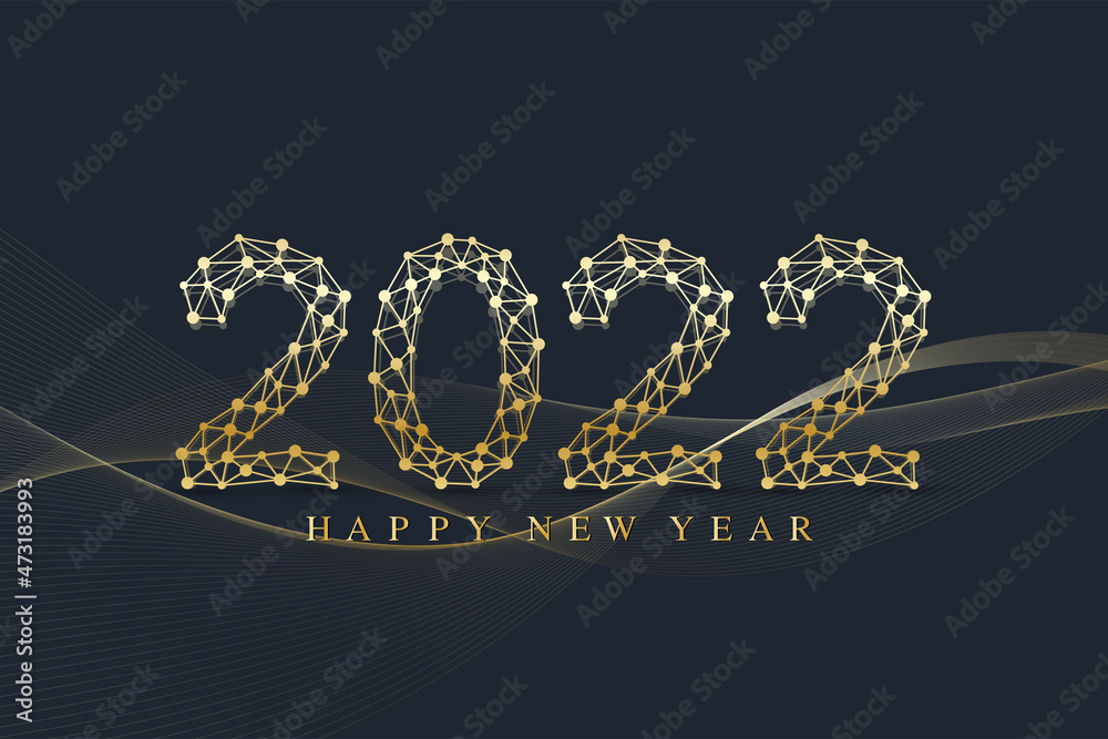 Aufkleber Modern technology template for Merry Christmas and Happy New Year 2022 with connected lines and dots. Digital geometric effect. Vector illustration