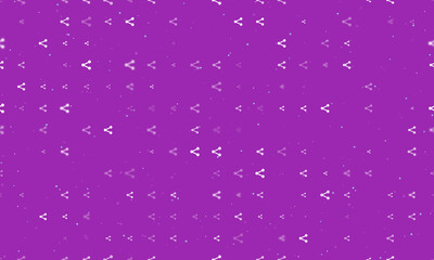 Seamless background pattern of evenly spaced white share symbols of different sizes and opacity. Vector illustration on purple background with stars