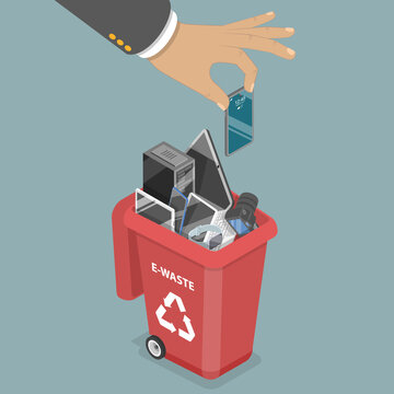 3D Isometric Flat Vector Conceptual Illustration of Electronic Waste, E-waste Sorting, Collection and Recylcing