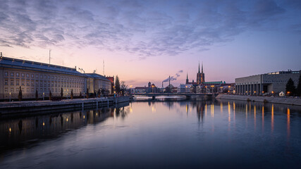 Panorama of Wrocław admired from the Grunwaldzki Bridge - Provincial Office and the historic part of the city, 