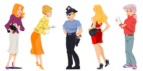 Girls and women in different poses and clothes. Illustration for internet and mobile website.