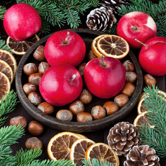 Holidays composition with christmas apples