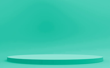 Abstract 3d green color cylinder podium minimal studio background.