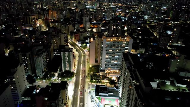 Time lapse cityscape aerial view of downtown Sao Paulo, Brazil. Famous tourism landmark at historic centre of city.