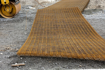 reinforcing mesh on construction site, preparatory works in construction industry