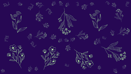 Modern pattern white and green ornament Flower. wallpaper, packaging. purple color