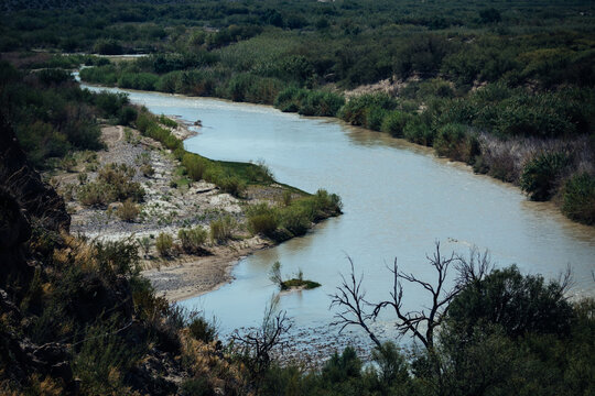 he Rio Grande River seen from the Rio Grande Village Nature Trail,  Big Bend National Park, Texas, 
