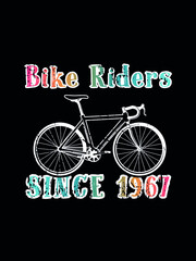 t shirt design bike riders since 1967 with bike and colourful typography.
