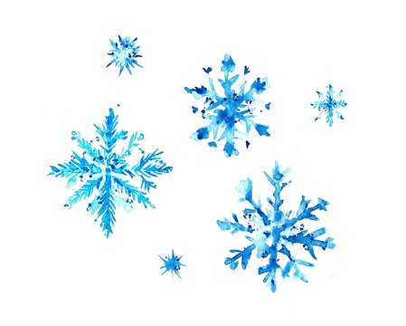 Snowflake, watercolor snowflakes, winter snowfall painting