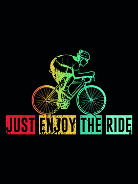 t-shirt design just enjoy the ride with mountain biker vintage illustration
