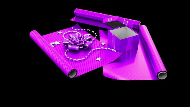 festival pink gift wrapping paper and present, isolated - loop video