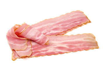 Obraz premium Smoked pork brisket slices, isolated on white background.