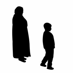 a fat woman and boy body silhouette vector