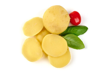 Boiled potato, isolated on white background.