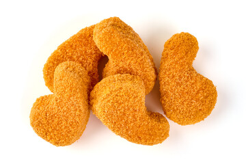 Crispy chicken nuggets, isolated on white background.