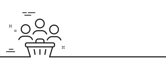 Buyers with shopping cart line icon. Customers group sign. Supermarket clients symbol. Minimal line illustration background. Buyers line icon pattern banner. White web template concept. Vector