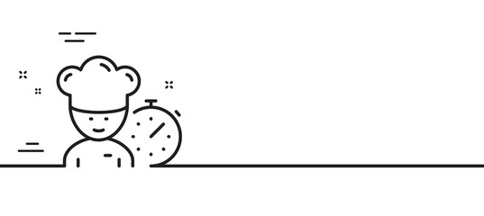 Chef time line icon. Chief-cooker sign. Food timer symbol. Minimal line illustration background. Chef line icon pattern banner. White web template concept. Vector