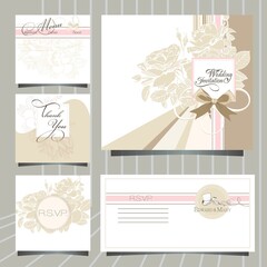 Fototapeta premium wedding invitation card with roses in pastel colors, save the date, thank you card,