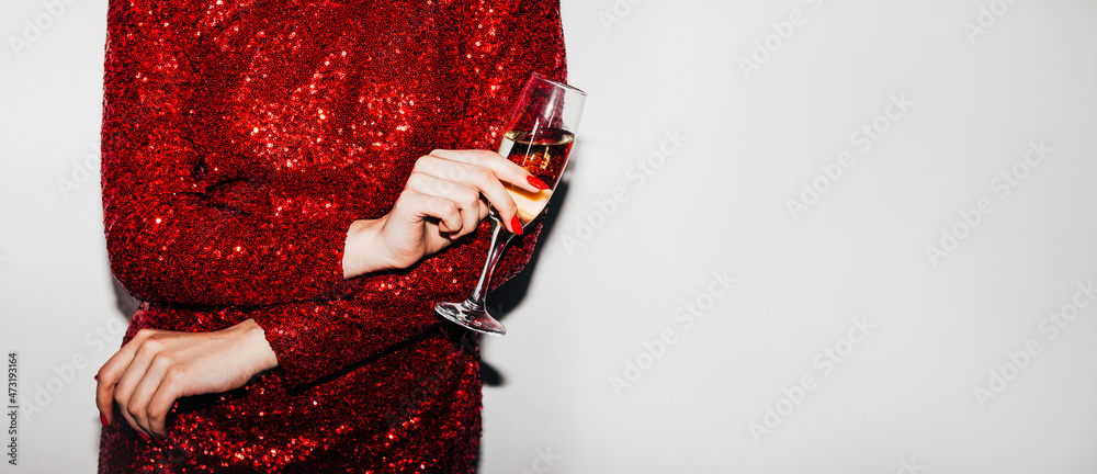 Poster party toast. womans day. festive celebration. advertising background. unrecognizable elegant lady in