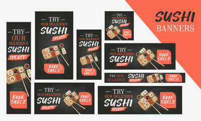 Sushi Restaurant & Japan cuisine Web banners,  Google Ads, instagram & facebook Post Stories