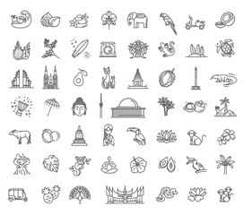 Indonesia icons set. Attractions, line design. Tourism in Indonesia, isolated vector illustration. Traditional symbols