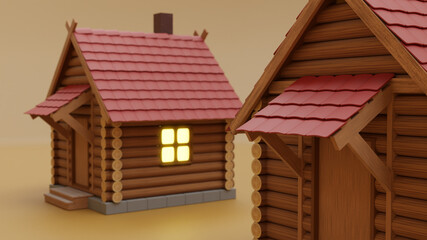 3d visualization of a wooden hut