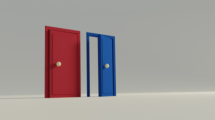 3d render, color door the matrix, entry and exit. Interior door. minimalism