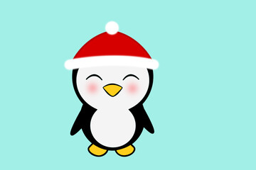 illustration of a penguin in a New Year's hat on a blue background. Gift wrapping, prints for cards, textiles. new year and christmas background. place for text.

