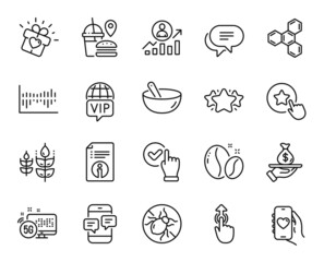 Vector set of Star, Vip internet and Loyalty star line icons set. Dating app, Gluten free and Checkbox icons. Bed bugs, Coffee beans and Column diagram signs. Star web symbol. Vector
