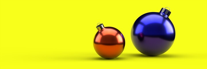 Naklejka na ściany i meble Red and blue Christmas balls on an orange background. New Year's design. 3D visualization