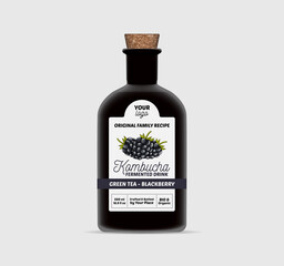 Blackberry Kombucha label template Tea Bottle Packaging Isolated