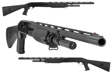 weapon. shotgun isolate on a white background. pump-action shotgun.