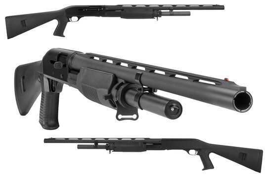 weapon. shotgun isolate on a white background. pump-action shotgun.
